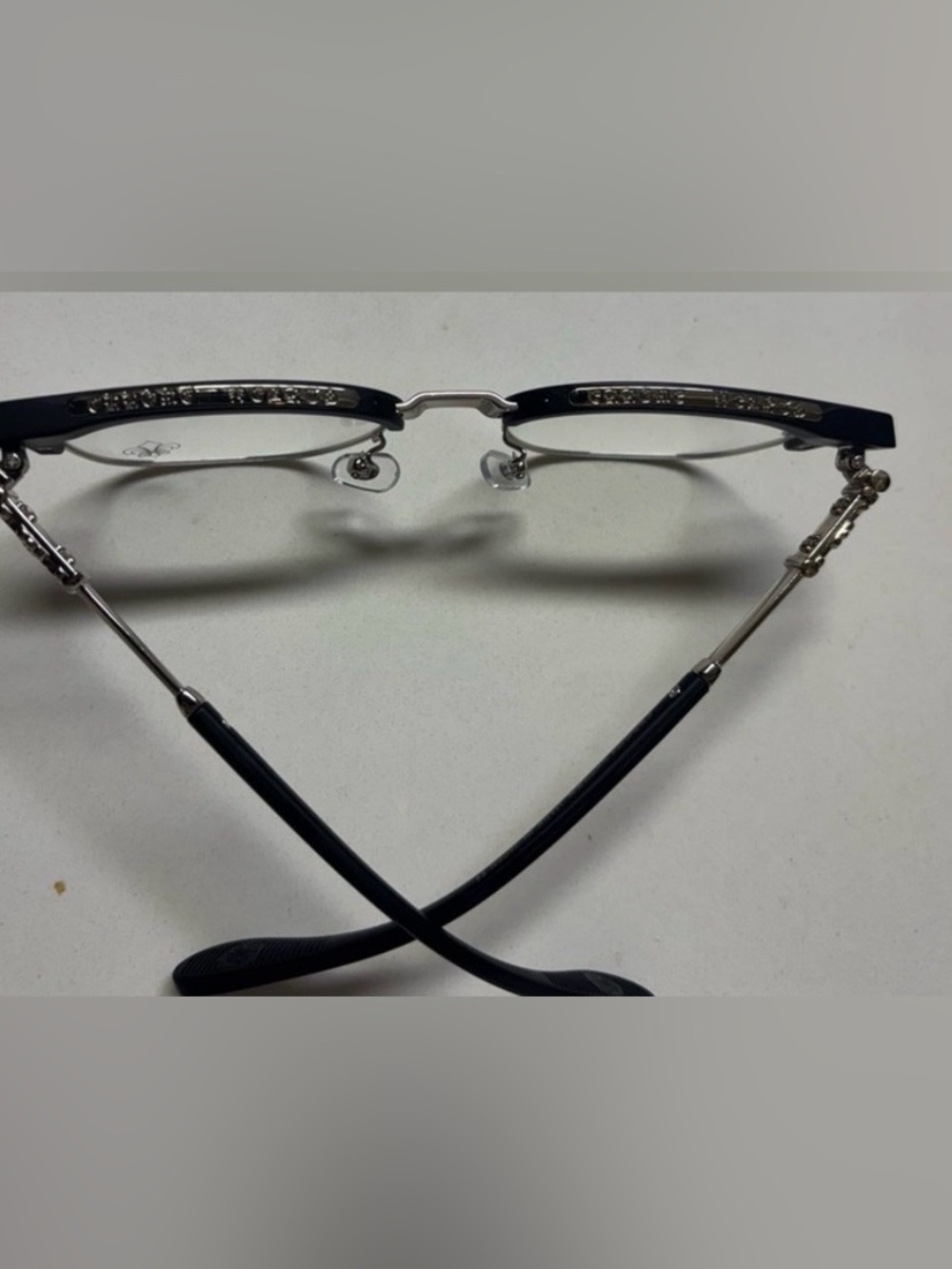 Chrome Hearts Black and Silver Browline Glasses - Sleek Retro Metal Frame